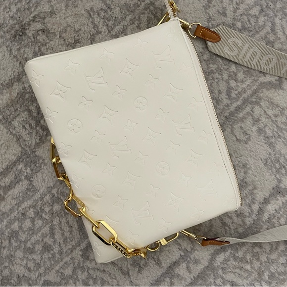 White Embossed Purse with Embroidered Strap - Picture 2 of 4